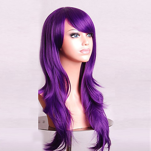 

Synthetic Wig Curly Natural Wave Natural Wave Asymmetrical With Bangs Wig Long Purple Synthetic Hair Women's Natural Hairline Purple