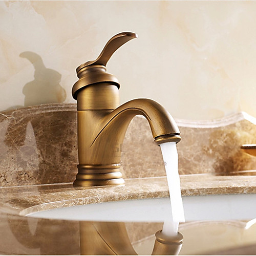 

Single HandleBathroomFaucet,Antique BrassOneHole Waterfall/Centerset,Brass Traditional BathroomSink Faucet Contain with Cold and Hot Water