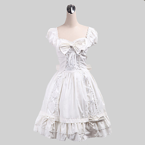 

Lolita Vacation Dress Dress Women's Girls' Cotton Japanese Cosplay Costumes Plus Size Customized White Ball Gown Solid Colored Sleeveless Medium Length