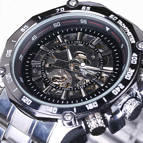 

WINNER Men's Skeleton Watch Wrist Watch Mechanical Watch Automatic self-winding Stainless Steel Silver Hollow Engraving Analog Luxury - White Black
