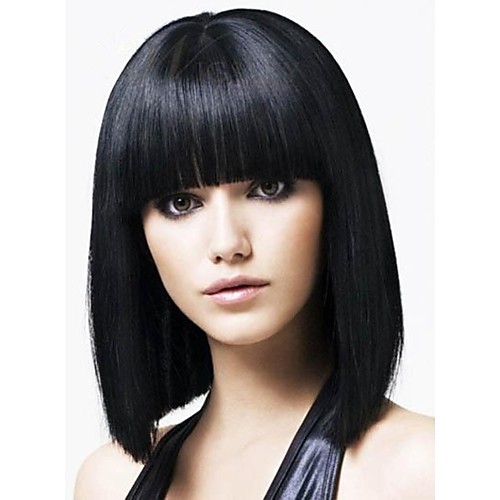 

Virgin Human Hair Machine Made Glueless Full Lace Glueless Lace Front Wig Free Part Straight bangs With Bangs style Brazilian Hair Yaki Yaki Straight Wig 130% 150% 180% Density with Baby Hair Natural