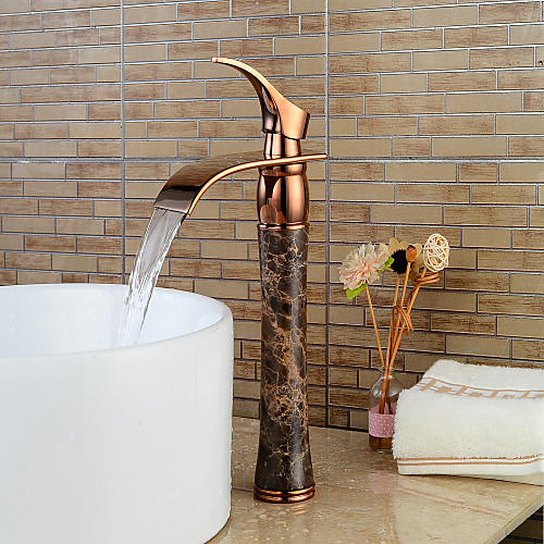 

Bathroom Sink Faucet - Retro Vintage Waterfall Rose Gold Centerset Single Handle One HoleBath Taps / Brass