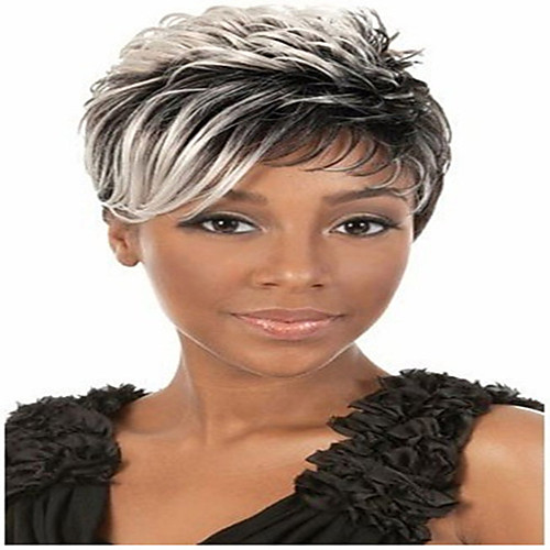 

Synthetic Wig Straight Curly Curly Straight Wig Short Grey Synthetic Hair 6 inch Women's African American Wig Gray hairjoy