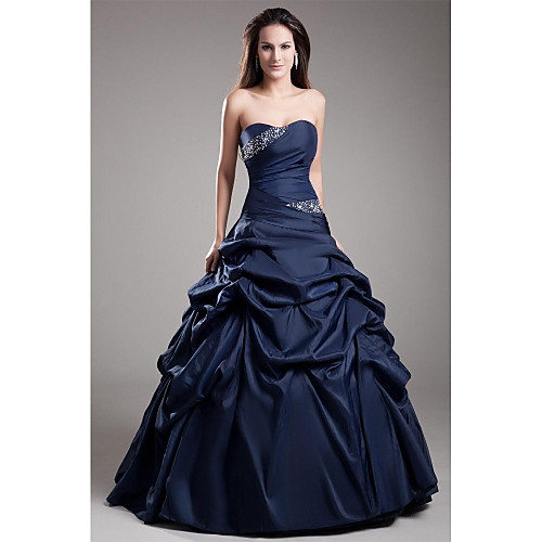 

Ball Gown Elegant Quinceanera Prom Dress Strapless Sleeveless Floor Length Taffeta with Crystals Tier 2021