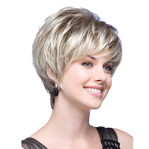 

Synthetic Wig Straight Straight Bob With Bangs Wig Short Medium Brown Lace #1 Black Blonde Synthetic Hair Women's Blonde