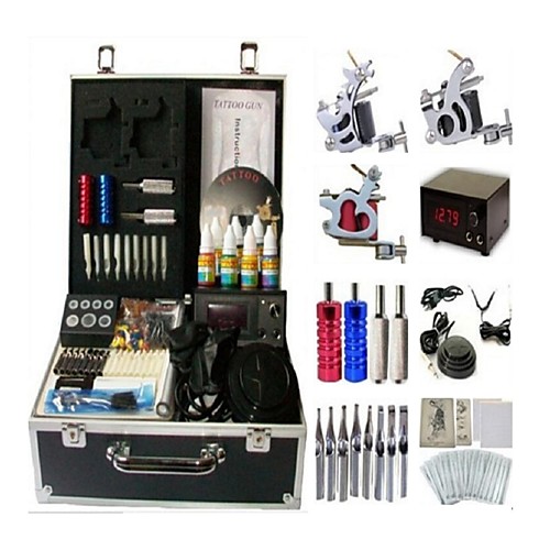 

BaseKey Professional Tattoo Kit Tattoo Machine - 3 pcs Tattoo Machines LCD power supply 3 steel machine liner & shader / Case Included