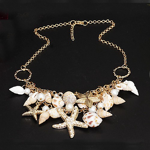 

Women's Pearl Statement Necklace Star Starfish Ladies Unique Design Double-layer Fashion Pearl Shell Cowrie Shell Golden Necklace Jewelry For Party Special Occasion Daily Beach