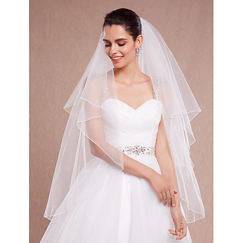 

Two-tier Pencil Edge Wedding Veil Blusher Veils / Fingertip Veils with Ruched Tulle / Classic