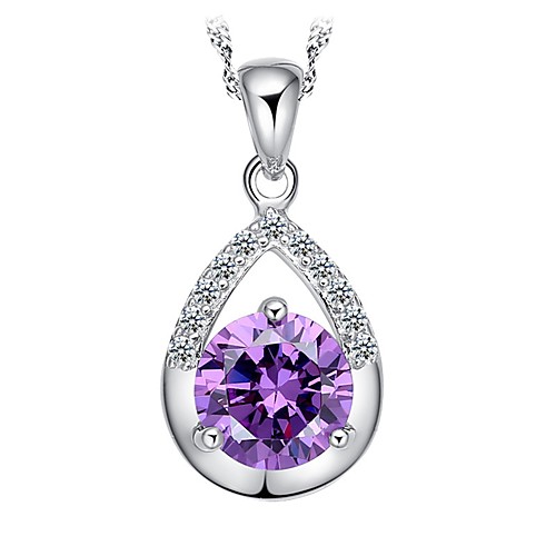 

Women's Pendant Necklace Round Cut faceter Cheap Mood Ladies Birthstones Sterling Silver Silver Plated Silver White Purple Necklace Jewelry For Party Daily Casual Work