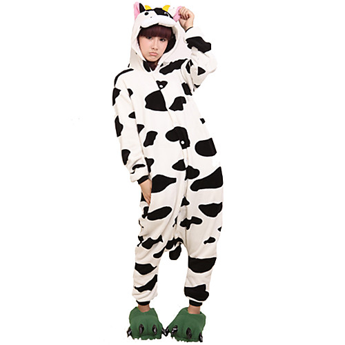 

Adults' Kigurumi Pajamas Milk Cow Animal Onesie Pajamas Flannel Toison Black / White Cosplay For Men and Women Animal Sleepwear Cartoon Festival / Holiday Costumes