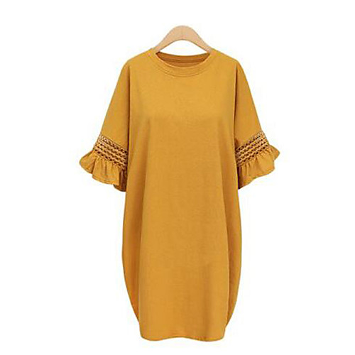 

Women's Loose Knee Length Dress Black Yellow Half Sleeve Solid Colored Ruffle Fall Spring Round Neck Streetwear Flare Cuff Sleeve Flare Sleeve L XL XXL 3XL 4XL 5XL / Plus Size