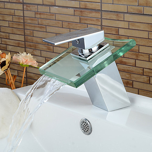 

Bathroom Sink Faucet - Waterfall Chrome Centerset Single Handle One HoleBath Taps / Brass