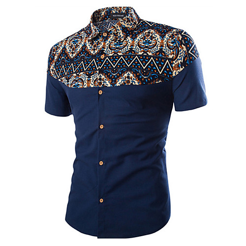 

Men's Shirt Plus Size Print Short Sleeve Daily Tops Black Navy Blue Beige