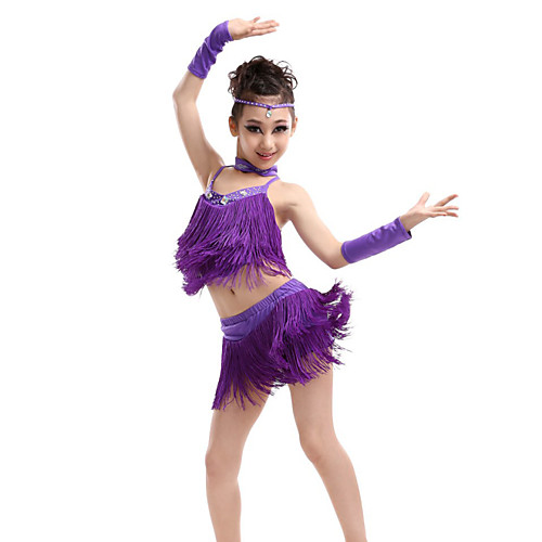 

Latin Dance Top Tassel Crystals / Rhinestones Performance Sleeveless High Spandex Polyester