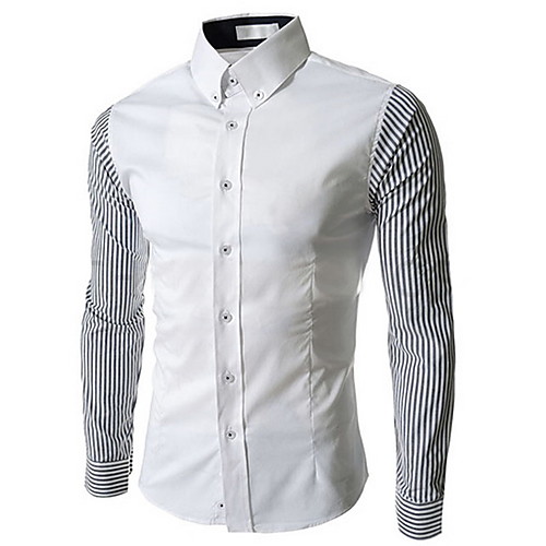 

Men's Shirt Striped Patchwork Long Sleeve Daily Tops Cotton Business White Dark Blue