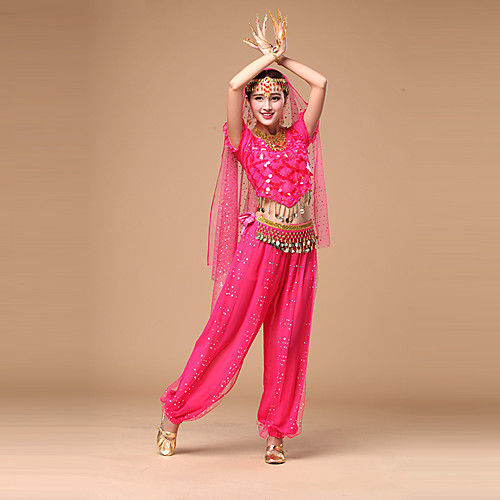 

Belly Dance Outfits Women's Performance Chiffon Sequin Short Sleeves Natural Top / Pants / Belt