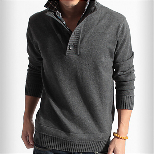 

Men's Solid Colored Pullover Cotton Long Sleeve Regular Sweater Cardigans Stand Collar Fall Winter Black Dark Gray Light gray / Weekend