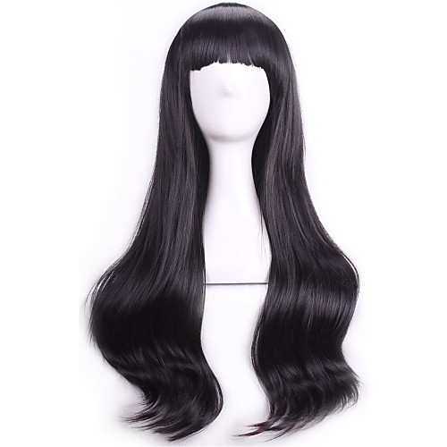 

Synthetic Wig Cosplay Wig Curly Wavy Curly With Bangs Wig Black Synthetic Hair Women's Black