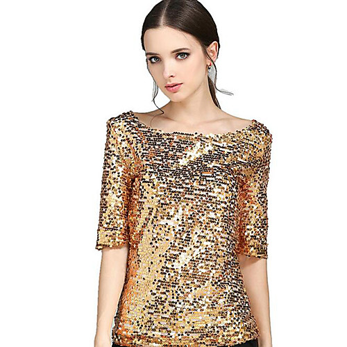 

Women's T shirt Solid Colored Plus Size Sequins Going out Tops Casual Streetwear Black Gold Silver