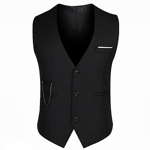 

Black Solid Colored Slim Acrylic / Cotton / Polyester Men's Suit - V Neck / Sleeveless / Work