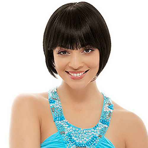 

Synthetic Wig Straight Straight Bob With Bangs Wig Short Black Synthetic Hair Women's Black