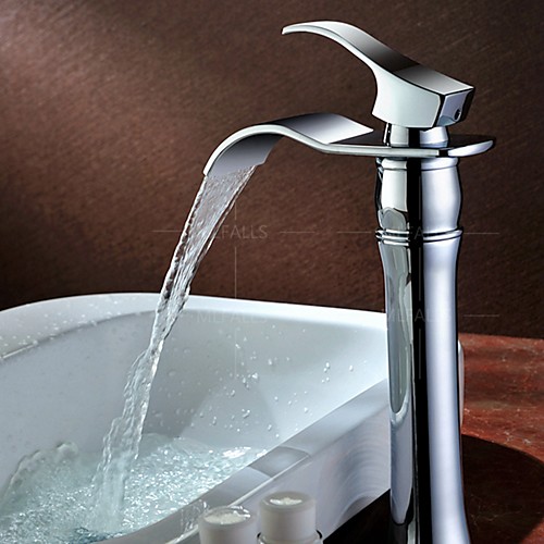 

Bathroom Sink Faucet - Waterfall / Widespread Chrome Centerset Single Handle One HoleBath Taps / Brass