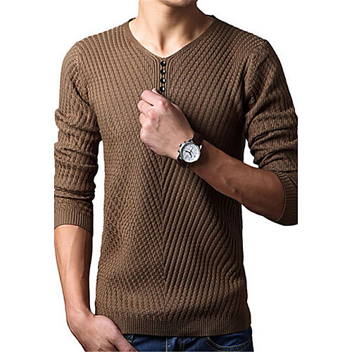 

Men's Solid Colored Pullover Cotton Long Sleeve Regular Sweater Cardigans Wine Black Blue / Weekend