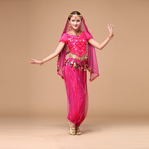 

Belly Dance Top Sequin Women's Performance Short Sleeves Natural Chiffon