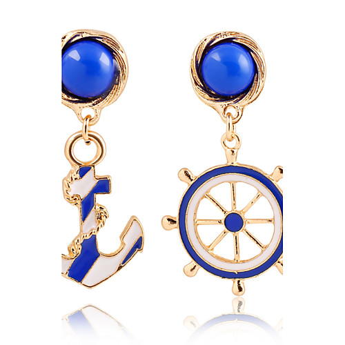 

Fashion Texture Blue Navy Wind Anchor Exaggerated Personality Asymmetric Earrings