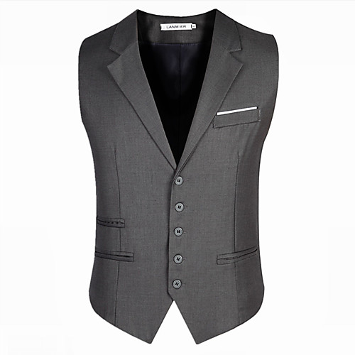 

Black / Gray Solid Colored Slim Acrylic / Cotton / Polyester Men's Suit - V Neck / Fall / Spring / Sleeveless / Work
