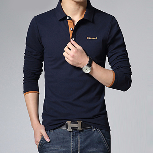 

Men's Polo Solid Colored Plus Size Embroidered Long Sleeve Daily Tops Cotton White Black Navy Blue