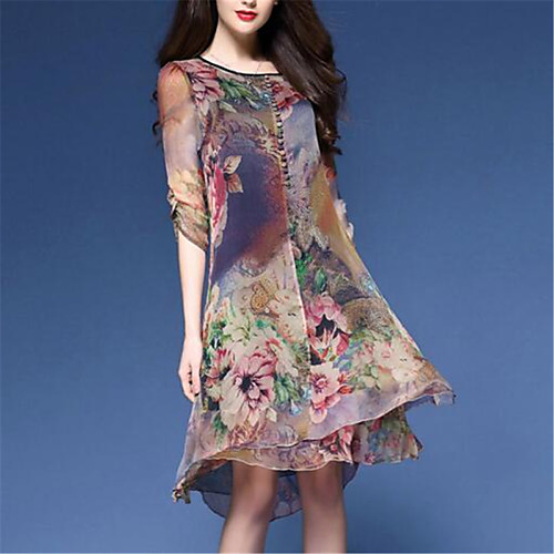

Women's Plus Size Knee Length Dress Loose - Half Sleeve Floral Print Spring Summer Chinoiserie Daily Weekend Floral Dark Blue M L XL XXL XXXL XXXXL XXXXXL