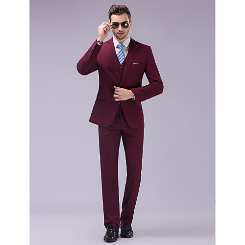 

Burgundy Slim Fit Suit - Slim Notch Single Breasted One-button / Suits