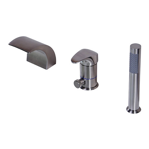 

Bathtub Faucet - Waterfall Nickel Brushed Tub And Shower Single Handle Three Holes