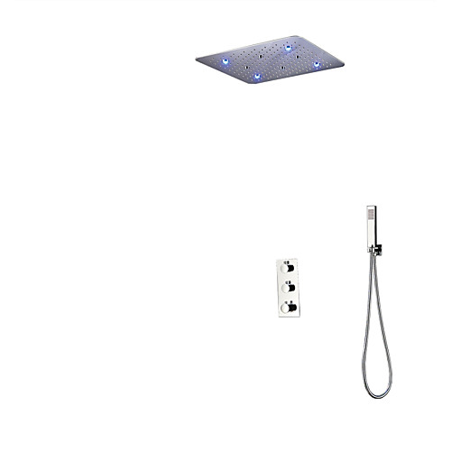 

Contemporary Rain Shower Handshower Included Thermostatic Brass Valve Three Handles Two Holes Chrome , Shower Faucet