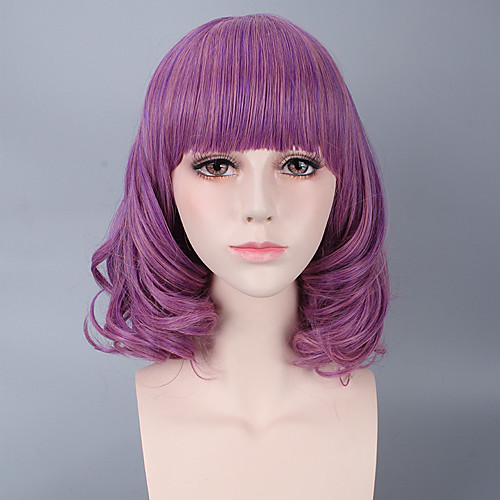 

Synthetic Wig Wavy Wavy Wig Short Purple Synthetic Hair Women's Purple