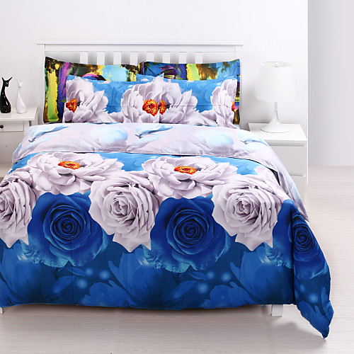 

Duvet Cover Sets 3D Poly / Cotton Reactive Print 4 PieceBedding Sets / 4pcs (1 Duvet Cover, 1 Flat Sheet, 2 Shams)