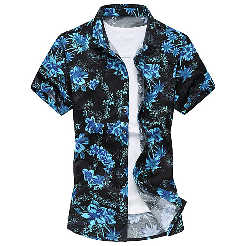 

Men's Shirt Floral Plus Size Print Short Sleeve Beach Tops Boho Yellow Blue