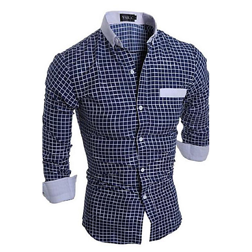 

Men's Shirt Plaid Long Sleeve Daily Tops White Navy Blue