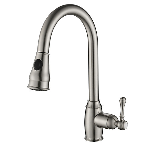 

Kitchen faucet - Single Handle One Hole Nickel Brushed Pull-out / ­Pull-down / Tall / ­High Arc Vessel Contemporary Kitchen Taps / Brass