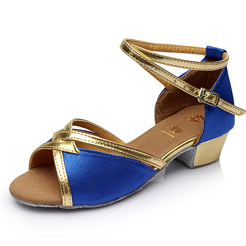 

Women's Latin Shoes Sandal Buckle Customized Heel Golden Black Red Buckle Kid's