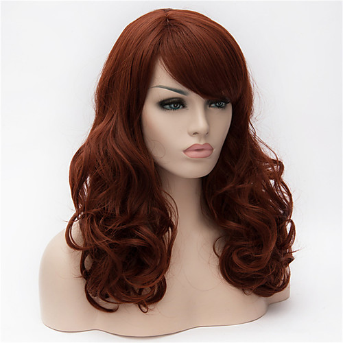 

Synthetic Wig Curly Curly Asymmetrical With Bangs Wig Long Dark Auburn#33 Synthetic Hair Women's Natural Hairline Brown