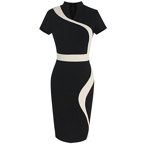 

Women's Bodycon Knee Length Dress White Blue Green Short Sleeve Black & White Color Block Patchwork Spring Summer V Neck Streetwear Cotton S M L XL XXL