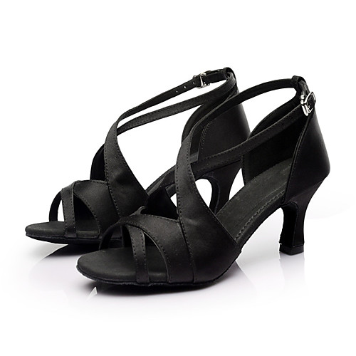 

Women's Dance Shoes Silk Latin Shoes / Salsa Shoes Buckle Sandal Customized Heel Customizable Black / Red / Brown / Suede / EU40