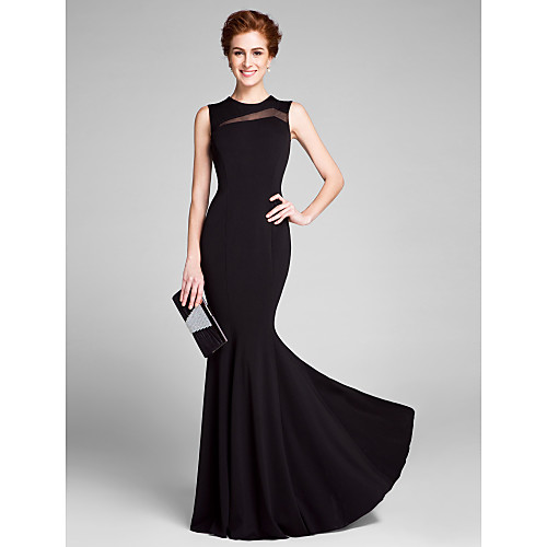 

Mermaid / Trumpet Mother of the Bride Dress Jewel Neck Floor Length Jersey Sleeveless with Pleats 2021