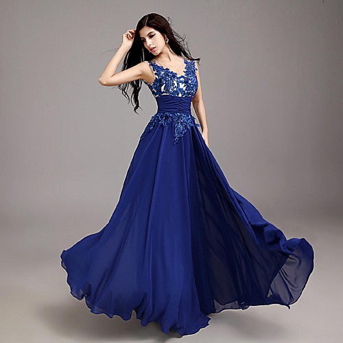 

A-Line Elegant Keyhole Formal Evening Black Tie Gala Dress Illusion Neck Sleeveless Floor Length Chiffon with Appliques 2021