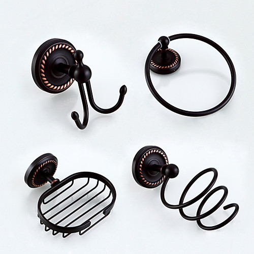 

4 Pcs Bathroom Hardware Bath Accessory Set-Towel Ring,Soap Dish,Robe Hook,Shower Basket-Antique Brass Wall Mounted