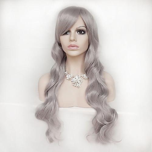

Cosplay Costume Wig Synthetic Wig Cosplay Wig Wavy Natural Wave Natural Wave Wavy Asymmetrical With Bangs Wig Long Grey Synthetic Hair Women's Natural Hairline Gray