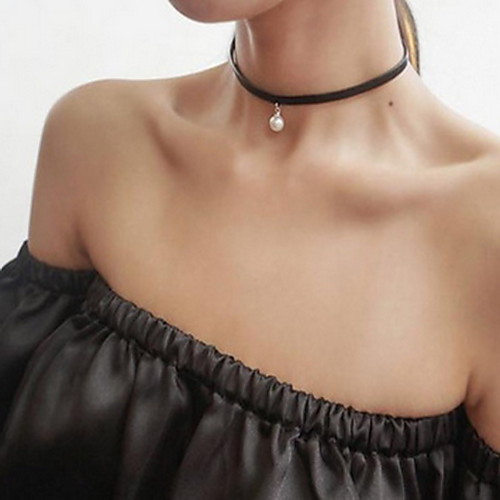 

Women's Choker Necklace Pearl Necklace Ladies Basic Lace Alloy Black Necklace Jewelry For Daily Casual