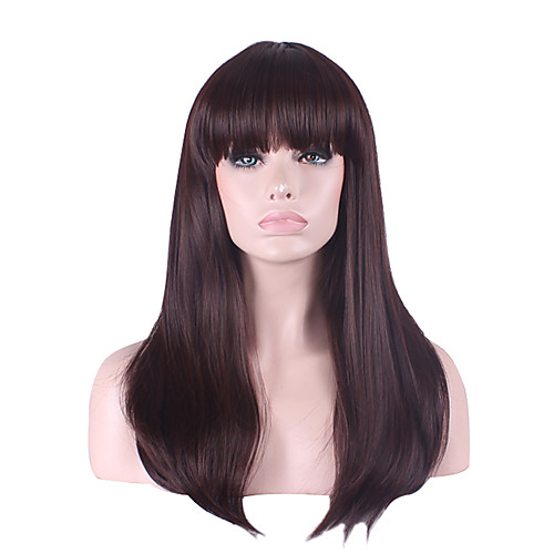 

Synthetic Wig Straight Asymmetrical With Bangs Wig Long Synthetic Hair Women's Natural Hairline Brown